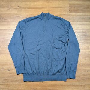 Charles Tyrwhitt Merino Wool 1/4 Zip Pullover Sweater Men L Blue Preppy Business